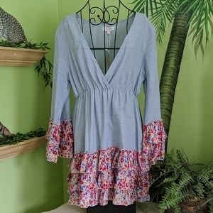 NWT Lt blue dress with floral ruffles